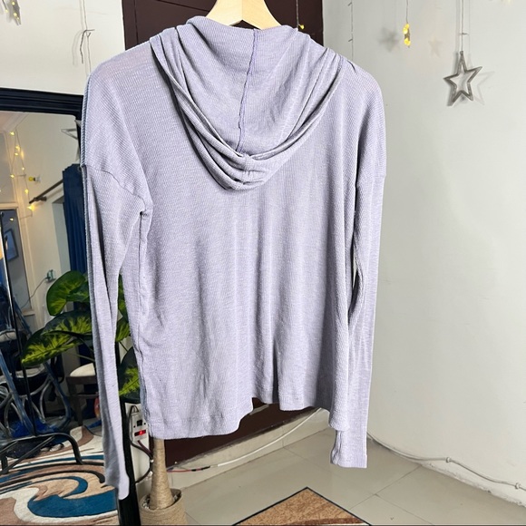 Ribbed Dusty Lavender drop-shoulder Hoodie (Cotton Blend) - Picture 3 of 3